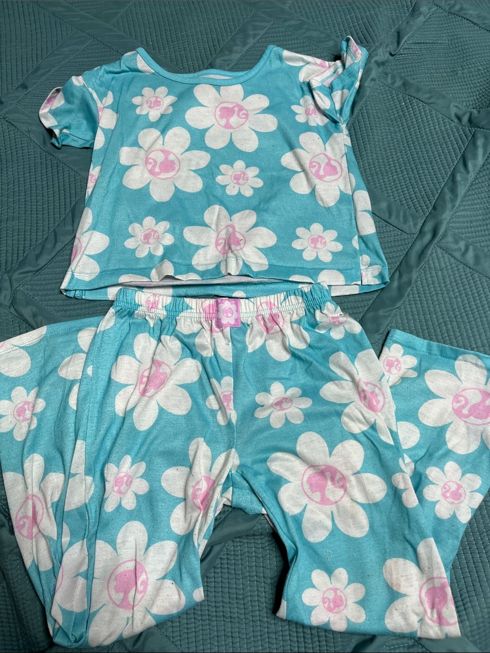 Barbie Blue Floral Daisy Pajama Set with Pink Accents